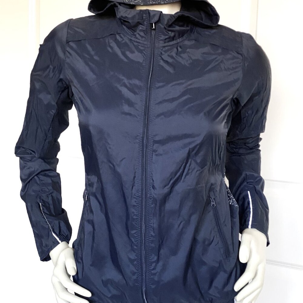 NEW SMARTWOOL NAVY NYLON WOOL BLEND ZIP UP WINDBREAKER HOODIE SIZE: XS